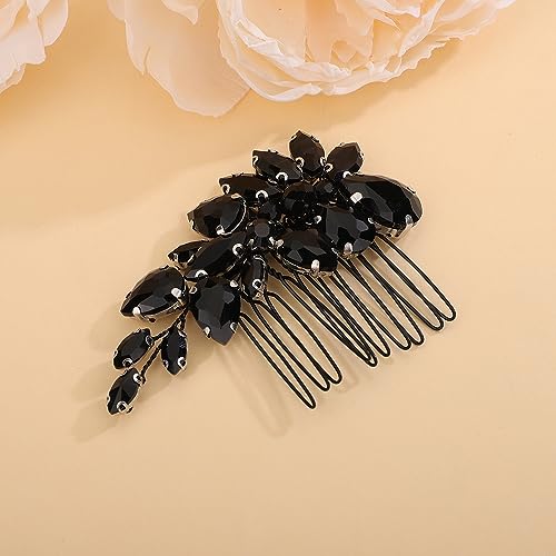 Teyglen Rhinestone Wedding Hair Comb in Black (Crystal, 8*5cm/3.14*1.96in., Alloy+Rhinestones + Crystal, Sparkly Headpiece for Women & Girls)