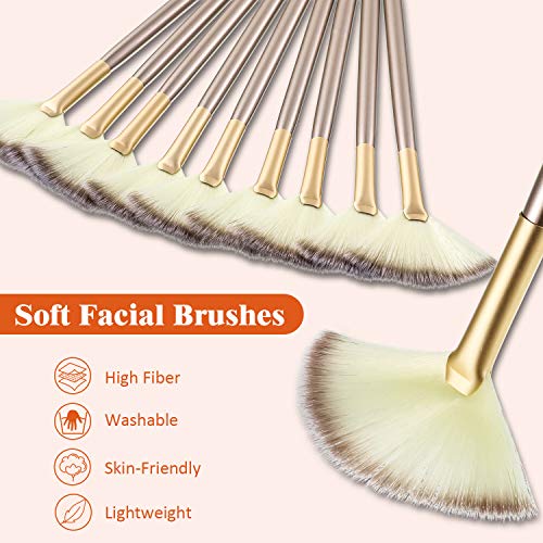 9-Piece Soft Facial Fan Brushes with Wooden Handles