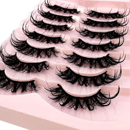 HBZGTLAD NEW 7pairs Cat eye Eyelashes 3D Natural False Lashes 5d Fluffy Soft Cross Manga Lashes Wispy Natural Eyelash Extension Makeup (DT02-8)