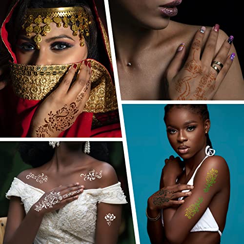 16 Sheets Henna Tattoo Stencils kit,Reusable Hand Stencils for Hand Glitter Airbrush DIY Tattooing Indian Temporary Tattoo Stickers, Gifts