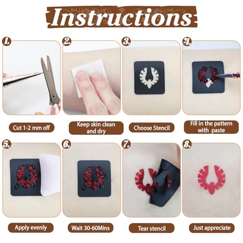 InkForge Temporary Tattoo Kit with 4 Inks & Stencils - Red, Black, Maroon, Cherry Red, DIY Body Art for Women Men Kids, Party Gifts - Variation: 4P-Red1 Black1 Maroon2