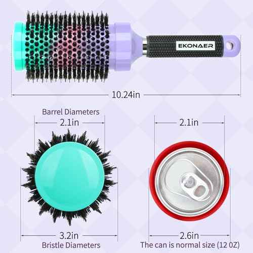 Round Hair Brush - 2.1 Inch Thermal Ceramic Brush for Blow Drying & Volume, Soft Bristles with Enhanced Texture, for Curling and Shine