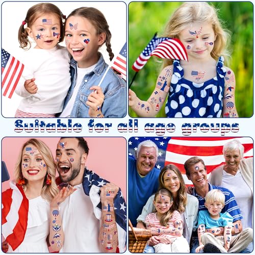 4th of July Temporary Tattoos for Kids - 106 Piece Patriotic Set