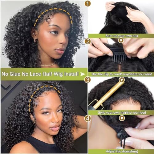 Half Wig Human Hair 18" Drawstring Glueless Wear & Go