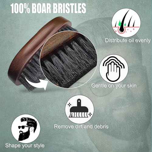 100% Boar Bristle Beard Brush for Man ? Retro Wooden Handle, Promotes Beards Growth & Softens, Travel Size