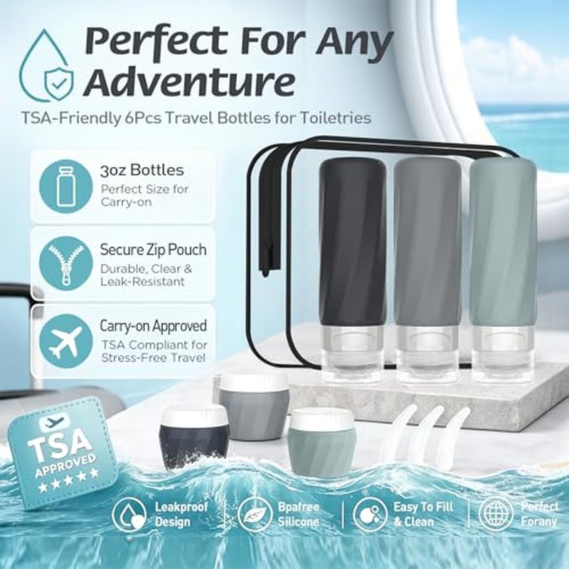 6-Piece TSA Approved Travel Toiletries Bottles Set