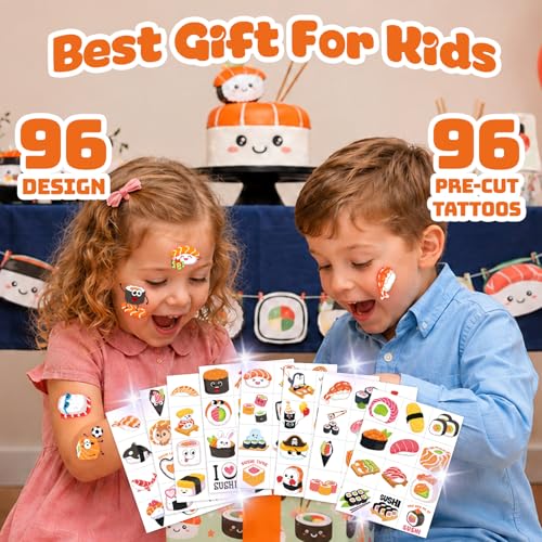 96 Sushi Temporary Tattoos for Kids | Kawaii Party Favors