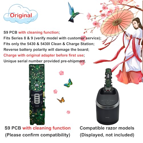 S9 PCB with cleaning function, fits only the 5430 & 5430I, Compatible with Braun types 5793/5795, For models 9310cc/9370cc
