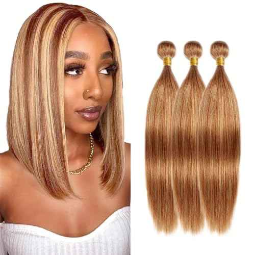 Color 27 Human Hair Bundles 27/30 Straight Bundle Highlight Bundle Human Hair Unprocessed Virgin Hair 3 Bundles 12 14 16 Inch