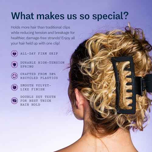 Gimme Beauty XL Rectangle Claw Clip Duo - Hair Clips with Velvet-Like Finish for All Hair Types - Non-Slip, Firm-Hold Daily Wear Accessory - Women¡¯s Claw Clip Set - Black