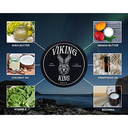 VIKING KING BEARD CO. Beard Balm - Gold (Spiced Vanilla Tobacco)- All Natural Beard Softener and Conditioner - Men's Grooming Product - 4 Ounce Tin
