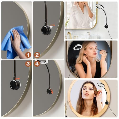 LED Ring Light Vanity Mirror with Gooseneck & Suction Cup