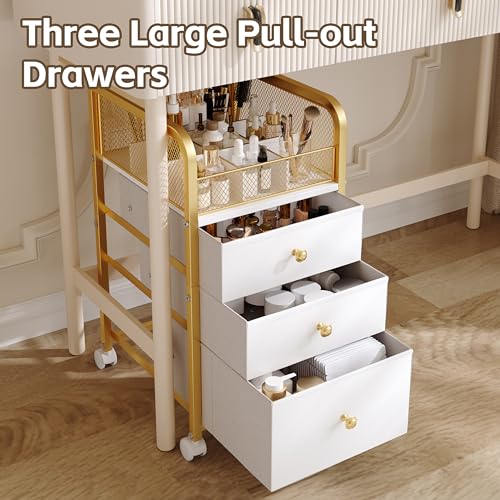 Rolling Makeup Storage Cart, Makeup Organizer Cart with Drawers, Rolling Makeup Bathroom Storage Cart, Cosmetic Vanity Display Cases Holder for Nail Polish Brush Hair Tool