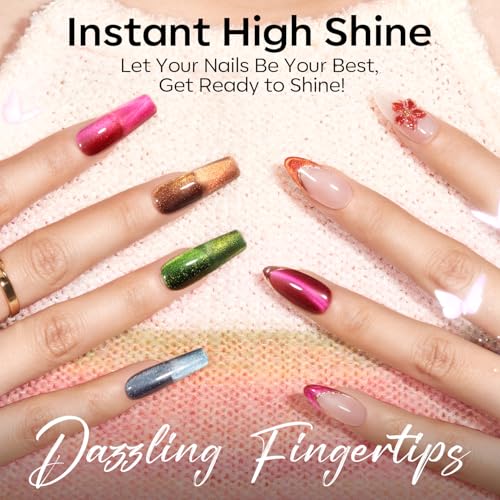 modelones 15ML Cat Eye Gel Nail Polish Set, 12Pcs Glitter Pink Red Green Purple Blue Cateye Gel Polish Set with Magnet Sparkle Series Hema-free Gel Polish Kit Same Color Same Bottle Soak Off Nail Art