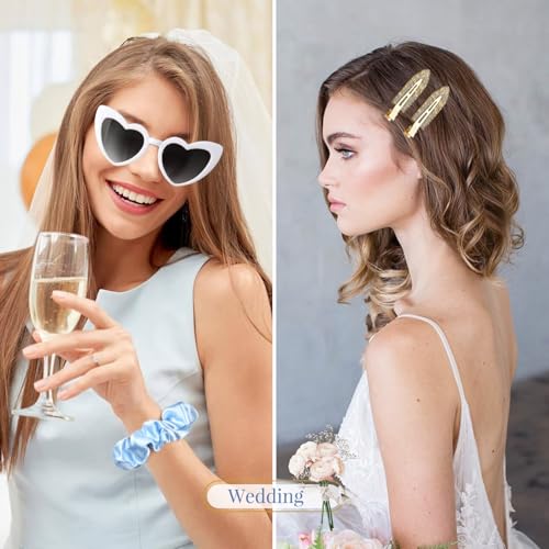 Blue Silk Satin Hair Accessories Set for Bridesmaids & Bridal Shower - 12 pcs
