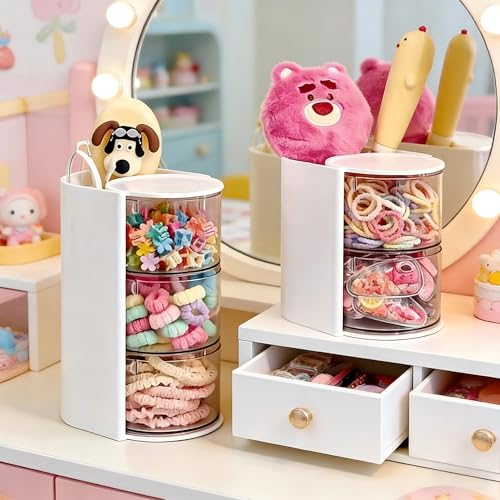 Azurphoric White 2-Layer Hair Accessories Organizer with Rotating Brush Holder