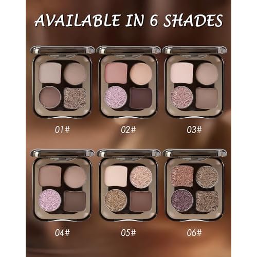 4 Colors Eyeshadow Palette, Matte & Shimmer Powder Makeup Palette, Highly Pigmented Blendable, Long Lasting Waterproof, Eye Shadow Palettes for Older Women, Neutral Shades Nude Beige and Brown-05