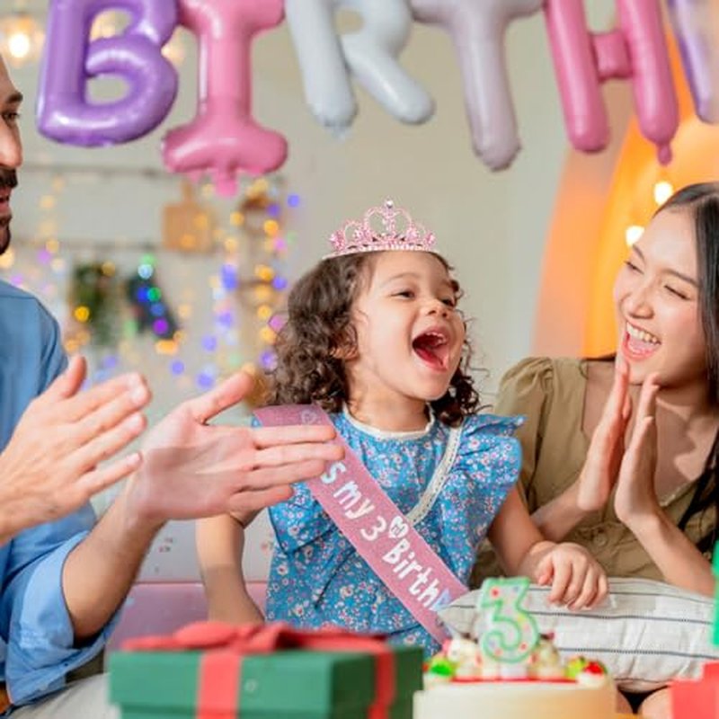 CIEHER 3rd Birthday Crown and Sash Set for Girls - Pink