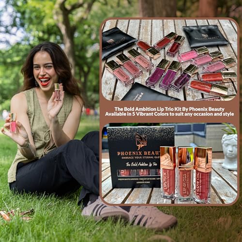 Phoenix Beauty Lip Trio – Matte Lipstick, Gloss & Oil Set