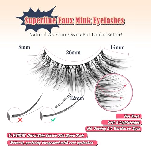 Natural Cat Eye False Eyelashes 14mm Wispy 3D Volume (7 Pairs)