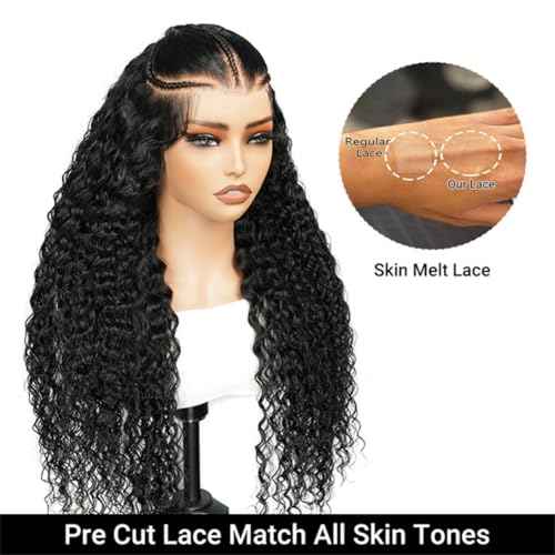 Wiggins Pre Braided Glueless Wig Water Wave Lace Front Wigs Human Hair Glueless Wigs Human Hair Pre Plucked Pre Cut Water Wave 13x4 Lace Front Wigs Human Hair For Black Women 16 Inch