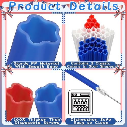 USA 250th Anniversary Star Straws 30-Pack Red White Blue