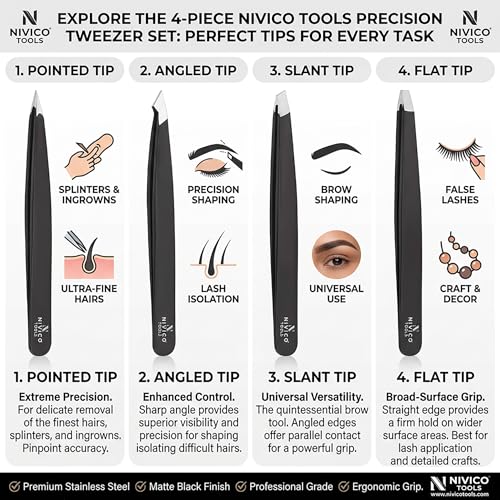 Professional Eyebrow Tweezers Set - Surgical-Grade Stainless Steel