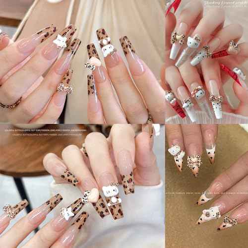 Cute 3D Nail Charms 60Pcs Cartoon Leopard Print Cat Nail Art Charms Jewelry Supply Kawaii 3D Leopard Print Cat Nail Gems Rhinestones for Acrylic Nails DIY Craft Phone Case Decoration