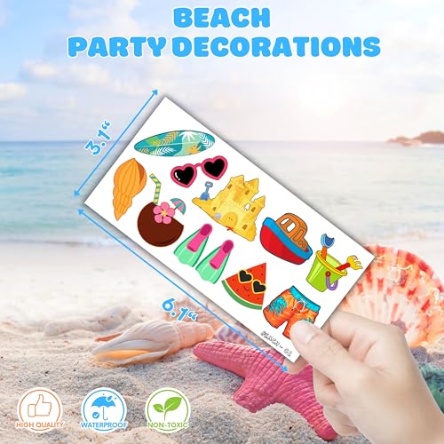 Summer Temporary Tattoos Stickers - 100 Pcs Beach Party Decorations Supplies Favors Pool Hello Summer Birthday Party Themed Cute Gifts Boys Girls Ideal Prizes Rewards School Classroom
