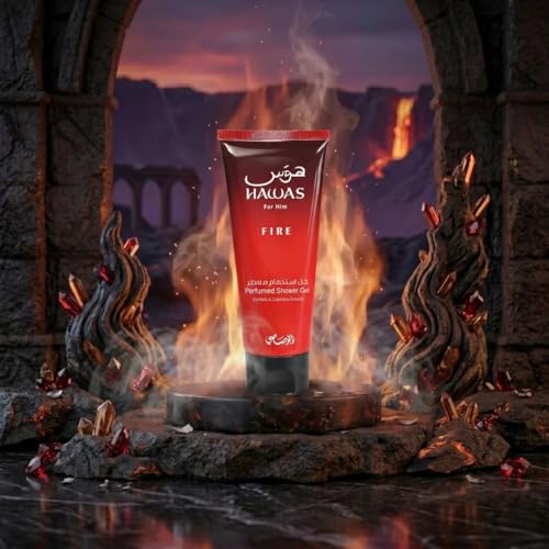 Hawas Fire Gift Set for Men - Eau De Parfum 100ml, Face & Beard Wash, Shower Gel