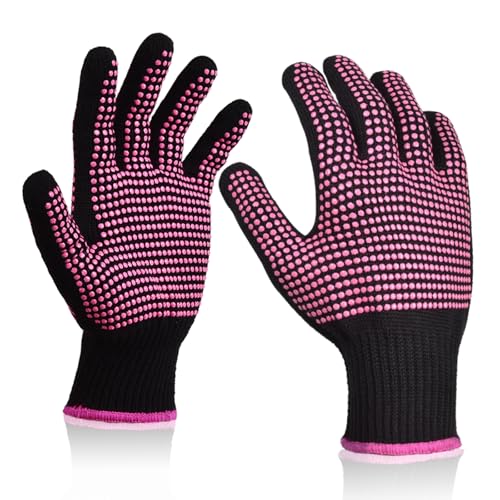 Heat Resistant Styling Gloves – 482°F Silicone Grip, 2 Pack Rose Red