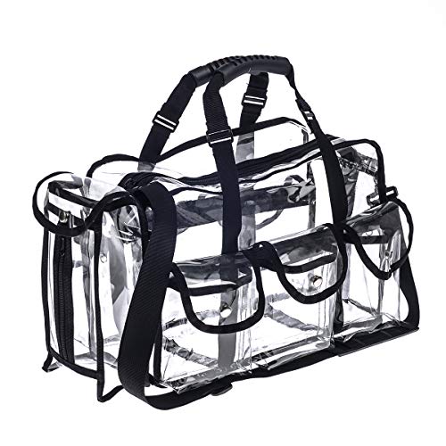 Professional Clear PVC Makeup Kits Organizer Make up Set Bag MUA Carry All Artist Transparent Vinyl Travel Cosmetic Bag with 6 External Pockets & Tissue Holder