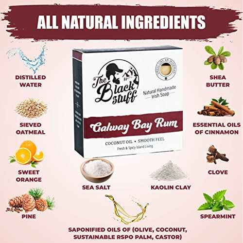 The Black Stuff All Natural Bar Soap for Men Handmade Cold Process Soaps with Organic Ingredients and Essential Oils - Mens Soap for Daily Use, Galway Bay Rum Body Soap