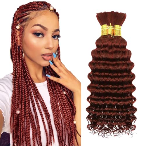 Reddish Brown Human Braiding Hair 24" Deep Wave 3 Bundles