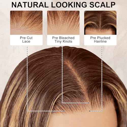 LuAiJa 26 Inch Glueless Ombre Lace Front Wig Human Hair Honey Blonde Wigs Human Hair Pre Plucked Pre Cut 9x6 Highlight Wig 200% Density #4/27 Loose Wave Wig for Women