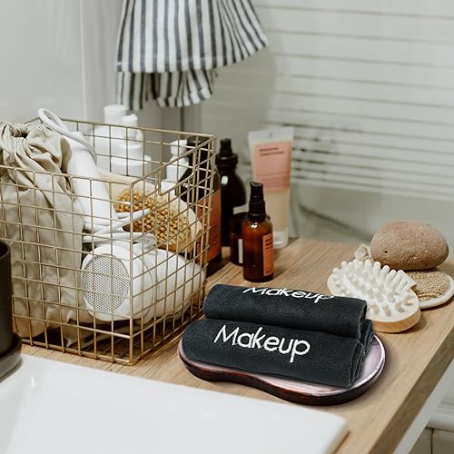 52 Pcs Black Makeup Washcloths - 13x13 Inch Microfiber Makeup Remover Towels - Reusable Soft Absorbent Face Cloth - Facial Cleansing Remover Washcloths for Women Skin Cleaning