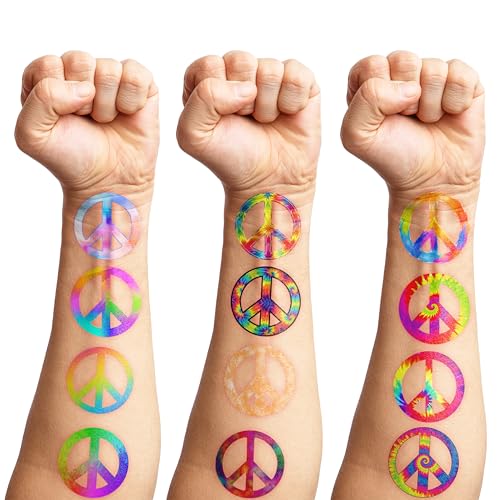 100 PCS Hippie Peace Tie Dye Temporary Tattoos
