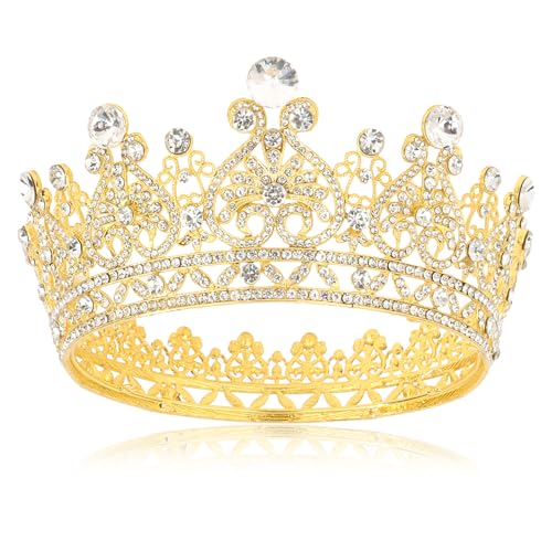 Gold Princess Crown Tiara with Rhinestones - Elegant Hair Accessory