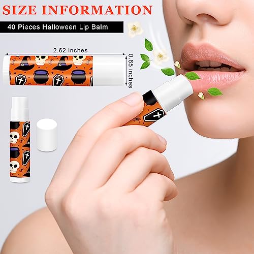 40 Pcs Halloween Lip Balms Bulk, Ghost Spiderweb Skull Bat Design Lip Moisturizers for Adults Summmer Halloween Party Supplies Favor Gifts, 4 Styles