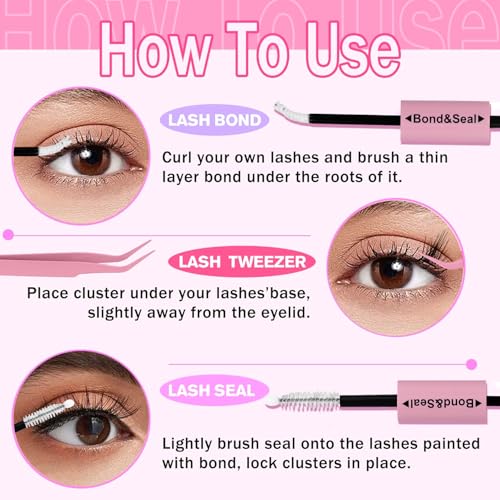 Lash Extension Kit DIY 320pcs Lash Clusters Eyelash Extension Kit, 9-16mm 20D 50D Individual Lashes Kit with Lash Bond and Seal, Lash Tweezers for Self Use (20D&50D, 9-16mm, Kit)