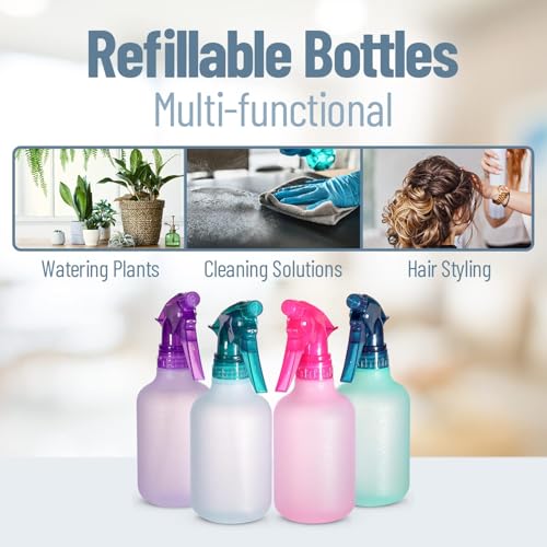 Alpree 3-Pack 12oz Refillable Spray Bottles - Colored Squirt & Cleaning Solutions