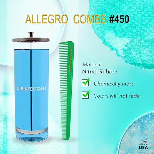 Allegro Combs #450 Tapered Hair Cutting Combs Barber Hairstylist Women's Beard Combs Men's Pocket Combs 3 Units. (Neon Green)