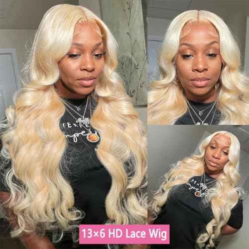 13x6 613 Lace Front Wig Human Hair 200% Density Blonde Wig Human Hair Body Wave HD Lace Frontal Wigs for Women Pre Plucked Blonde Wig 20 Inch