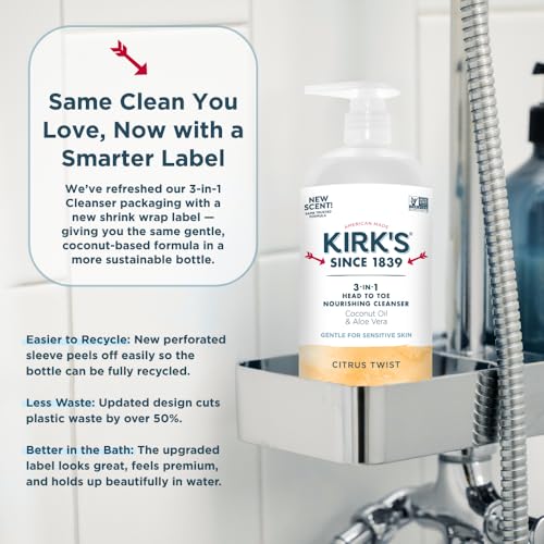 Kirk's Citrus Twist 3-in-1 Cleanser - Shampoo, Body Wash & Bubble Bath, 32 oz