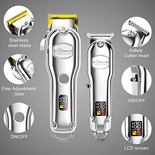 Hatteker Hair Clipper for Men IPX7 Waterproof Cordless Barber Clipper for Hair Cutting Kit with T-Blade Trimmer Beard Trimmer Clipper Professional USB Rechargeable