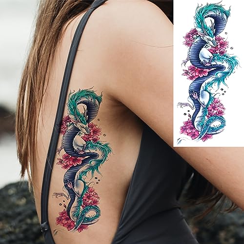 10 Sheet Temporary Tattoos Realistic Floral & Dragon Designs Women