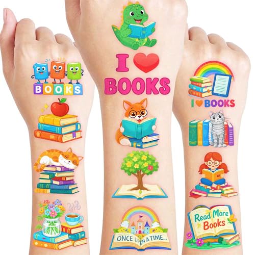 96 PCS Reading Temporary Tattoos for Kids - Book Themed Party Favors