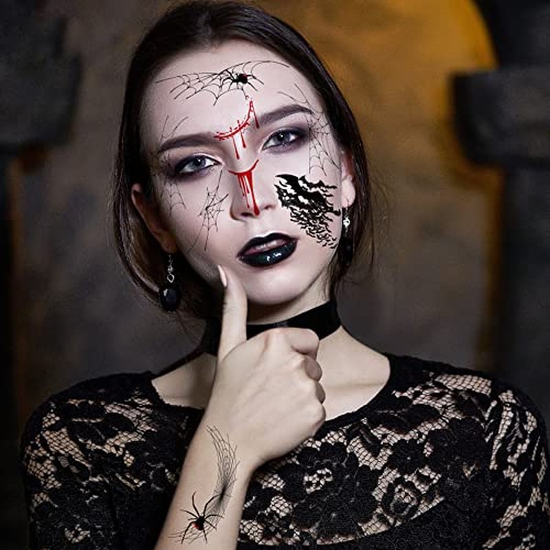 65 PCS Halloween Spider Web Face Eye Temporary Tattoos Realistic Stickers for Adults Kids, Face Shoulder Arm Back Decor for Halloween Party Costume Apparel Cosplay Accessories (9 Sheets)