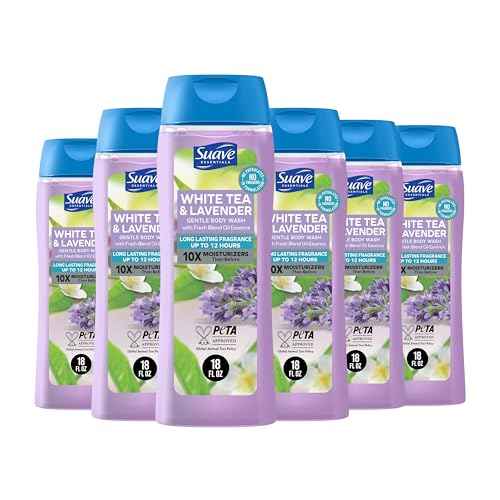 Suave Moisturizing Body Wash Women, White Tea and Lavender with Vitamin E and Aloe Extracts, No Parabens, No Phthalates, 18 Oz (Pack of 6)