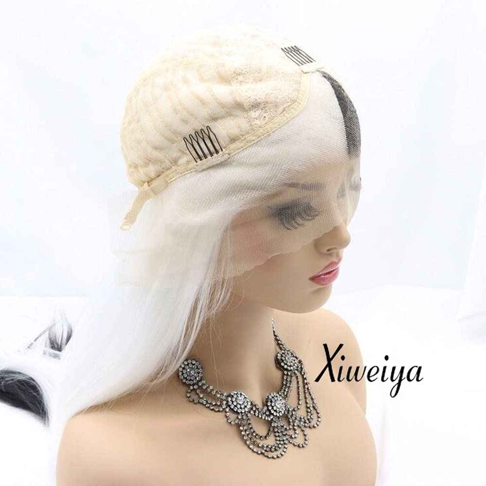 xiweiya long striaght mermaid piano half color synthetic lace front wig white to black two tones heat Resistant replacement wigs for women cosplay